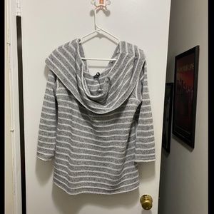 EUC Lane Bryant grey and white stripe cowl sweater